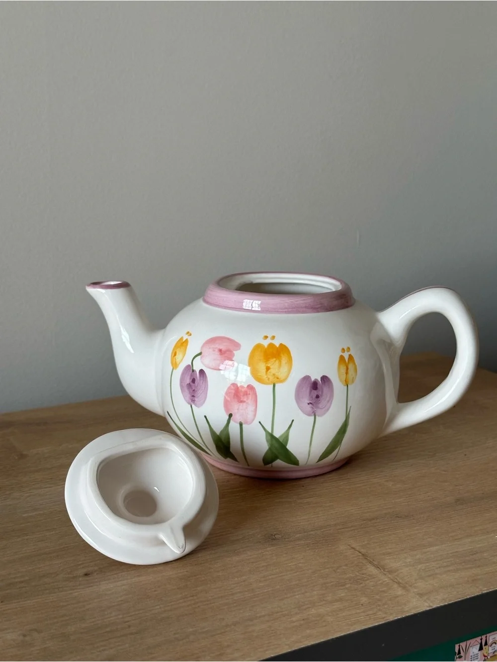 Vintage Cottagecore Hand-Painted Tulip Teapot